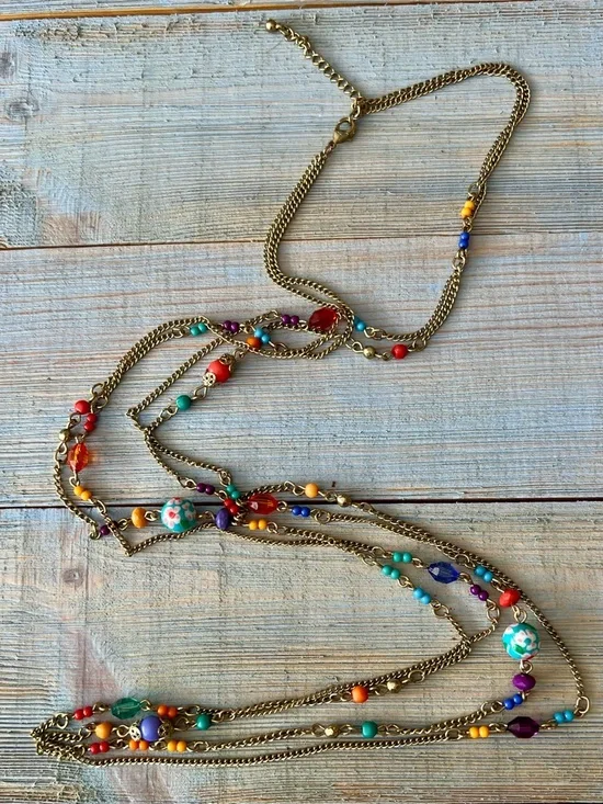 2pc Necklace Set Teal Beaded Long, Multicolor Double Strand, Boho Festival - Picture 16 of 16